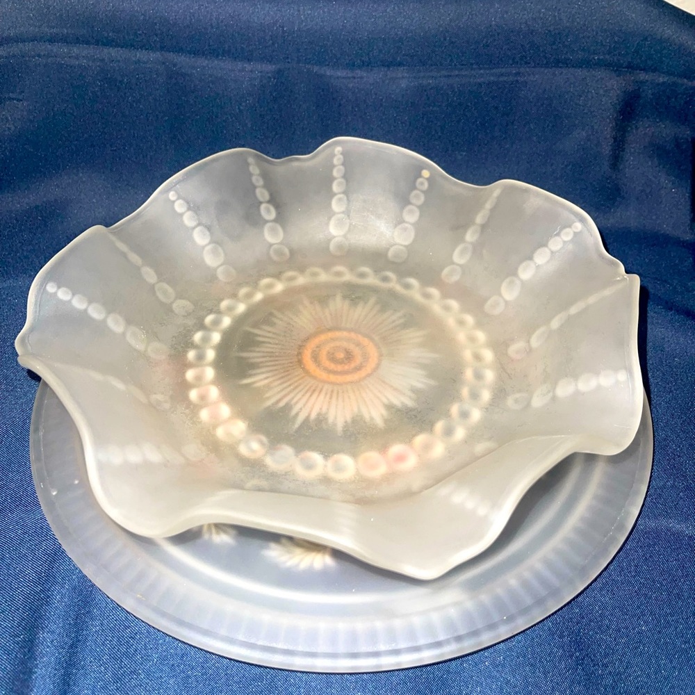 Vintage Depression Pink Hobnail Cake Platter & Bowl Set